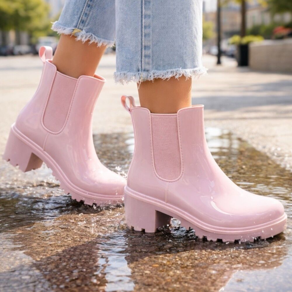 JustFab Pink Roonie Heel Pull On Chelsea Ankle Rain‎ Boots